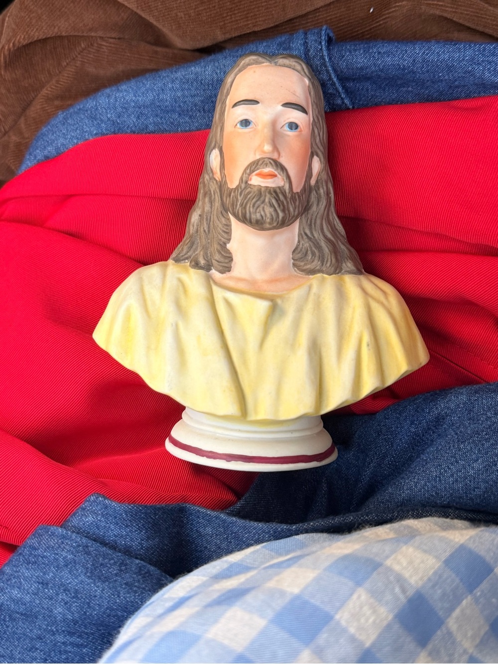 Ceramic Jesus Bust Figurine with Yellow Robe